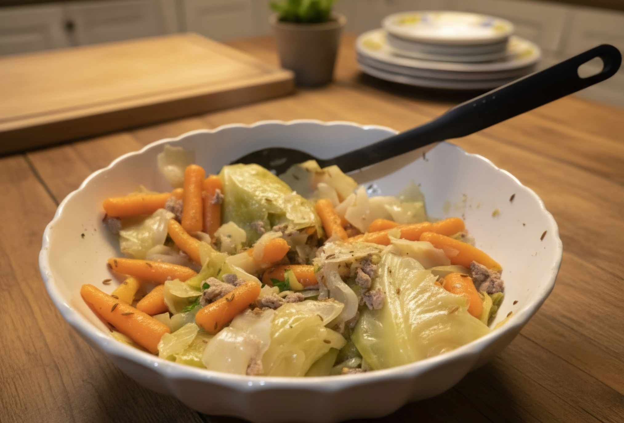 Cabbage and carrots in a bowl